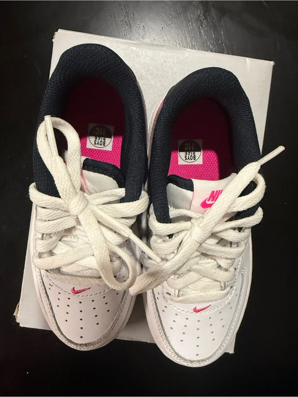 Nike Kids White Sneakers with Pink Swoosh